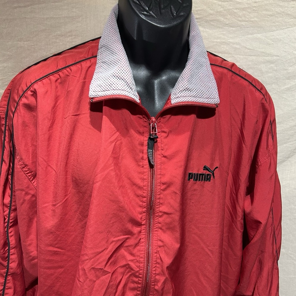 Vintage Puma Mens Large Red Track Jacket Windbreaker Mesh Lined Vented Y2K